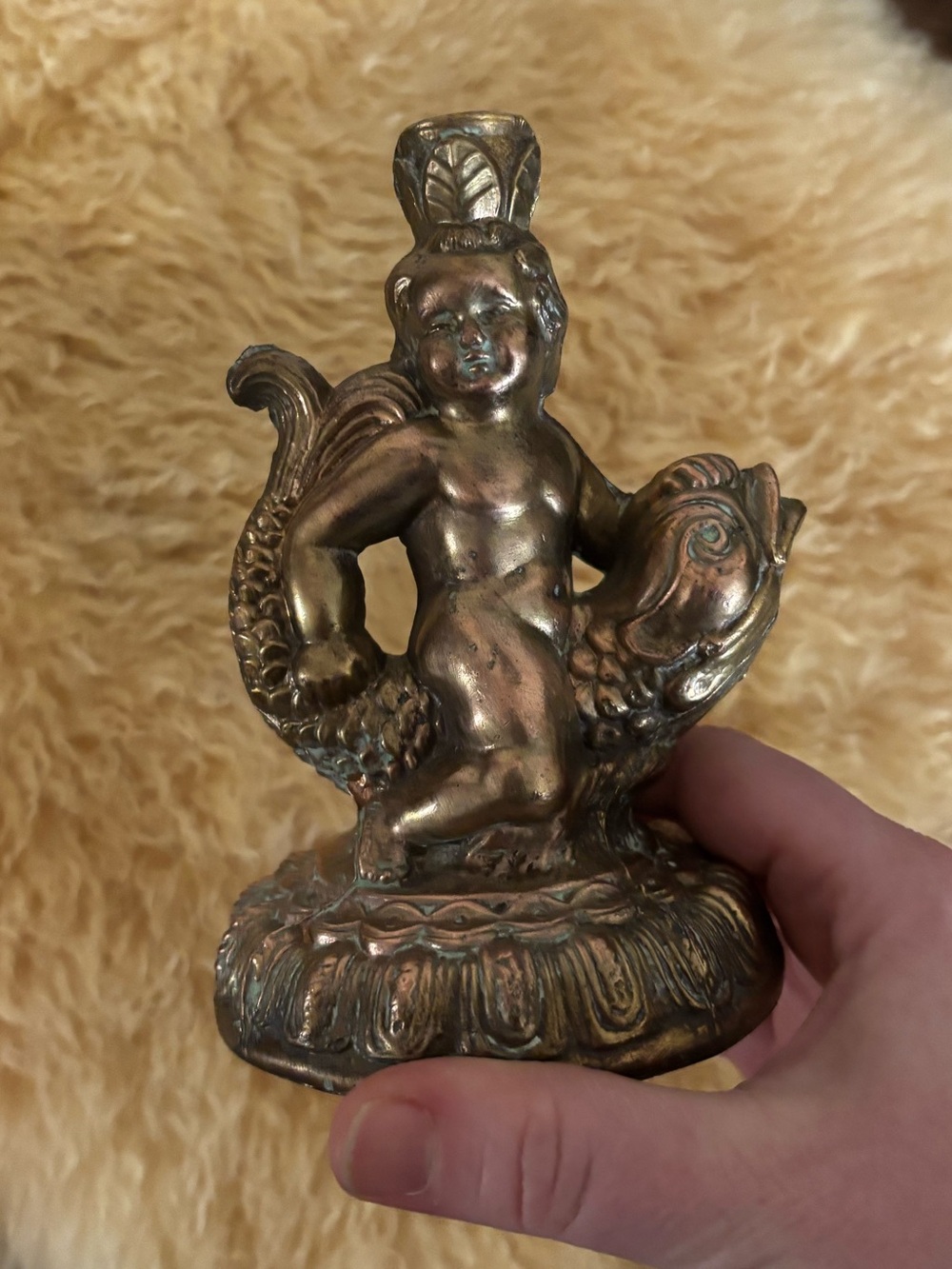 Antique Brass Cherub Decorative Figurine - Picture 5 of 5